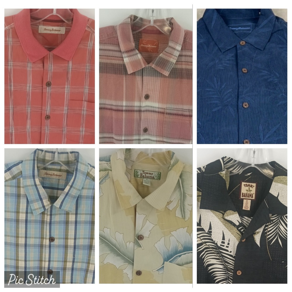 Lot 6 Tommy Bahama Mens S/S Camp Shirt Sz M. 5 100% silk 1 linen blend. Navy NWT